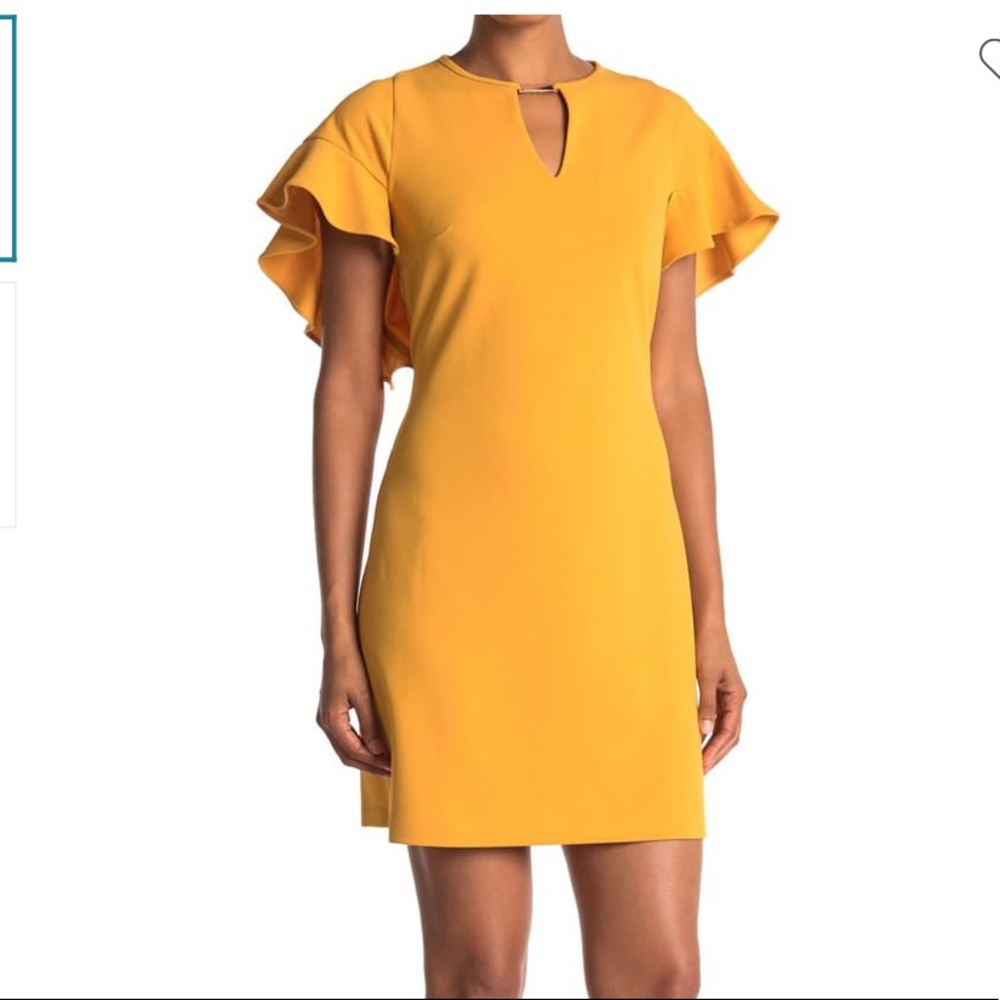 London Times Keyhole Flutter Sleeve Mini Dress